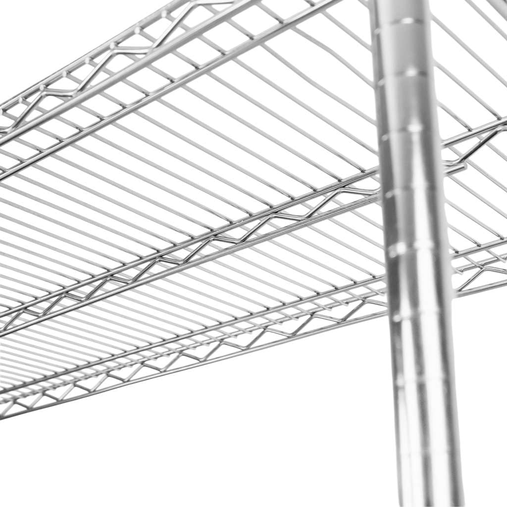 Mega-M Estantería de alambre cromado de 4 estantes 90 × 45 × 180 cm de acero cromado estantes ajustables capacidad de carga 250 kg/estante montaje sin herramientas