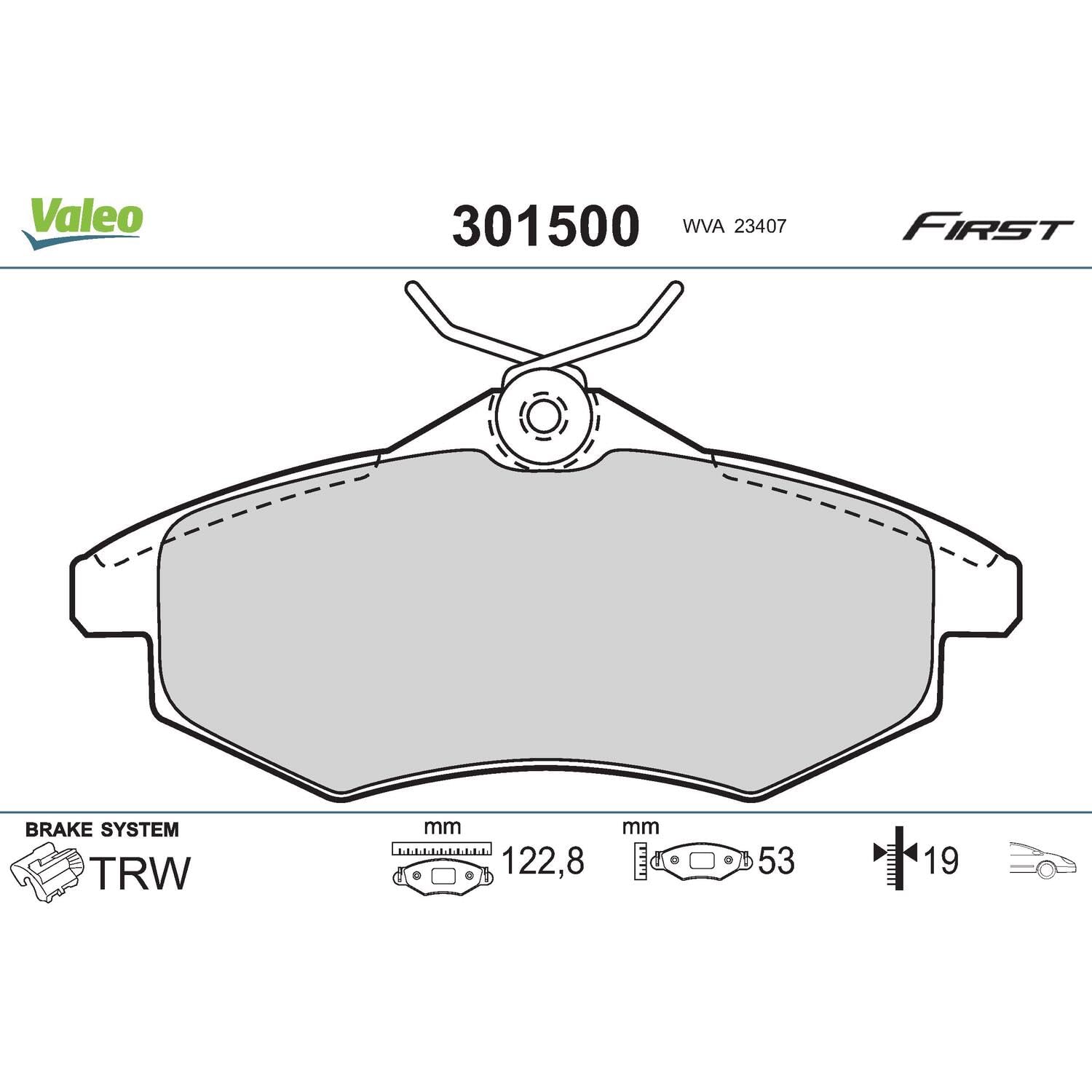 VALEO Kit pastiglie freno, Freno a disco 301500 Compatibile con: CITROËN C2, C2 ENTERPRISE, C3 I, C3 II