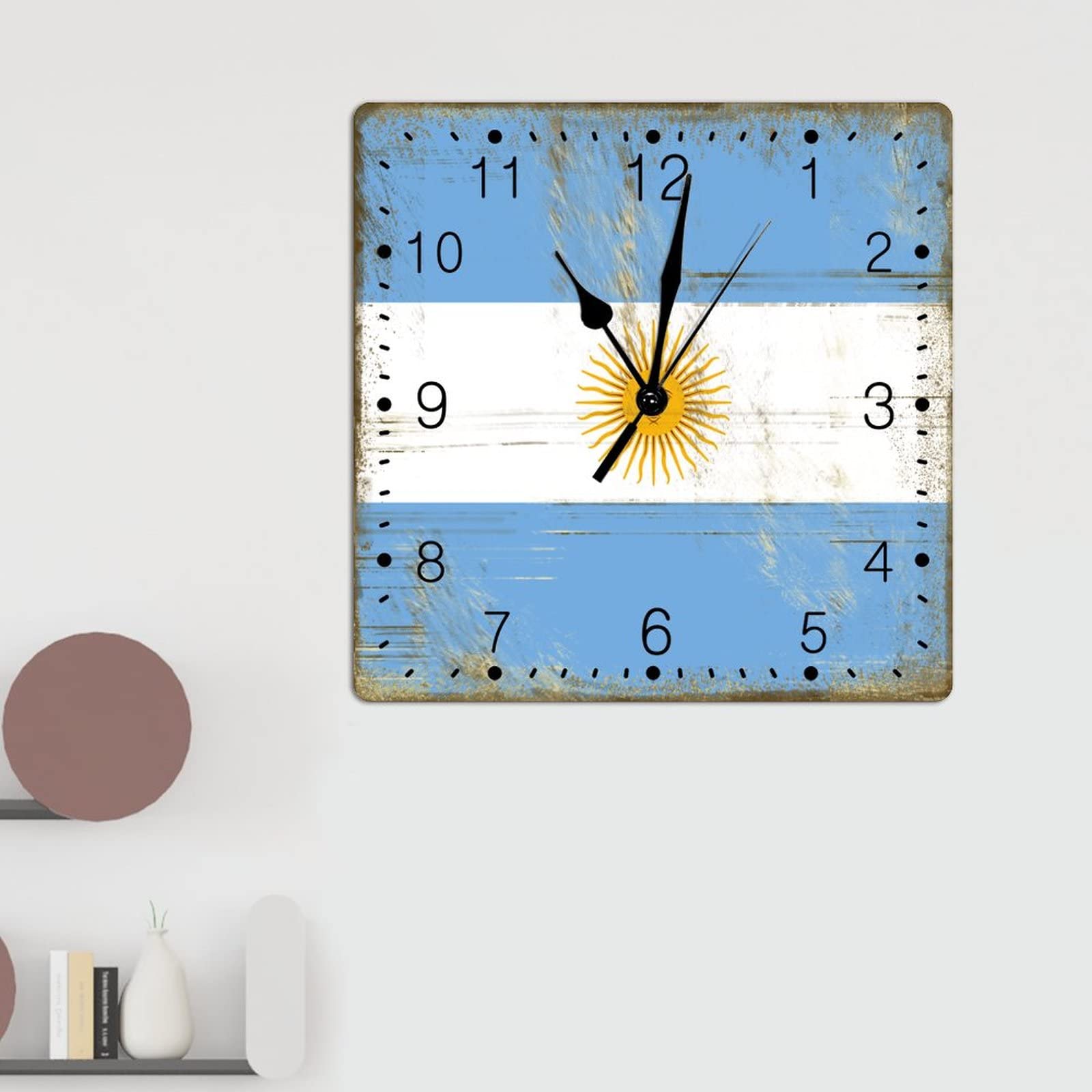 Argentinië Vlag Klok voor Muur Shabby Chic Retro 12 Ronde