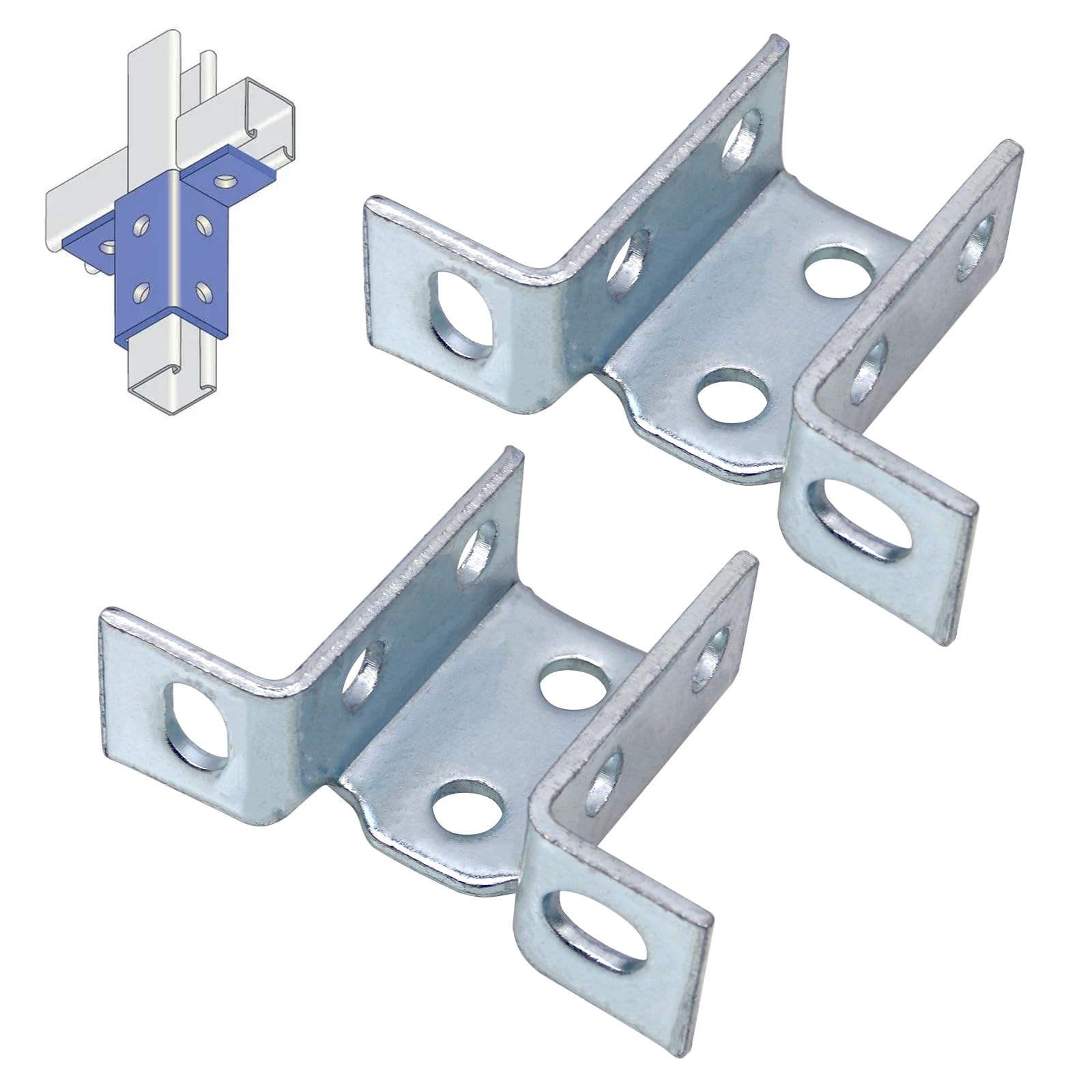 8 Hole Wing 90 Degree Splice Connector Bracket for 3 Way Channel Cross Section, Thickness 4.7mm, Fits 1" Bolt Channels, Steel Electro Galvanized (2 Pack)