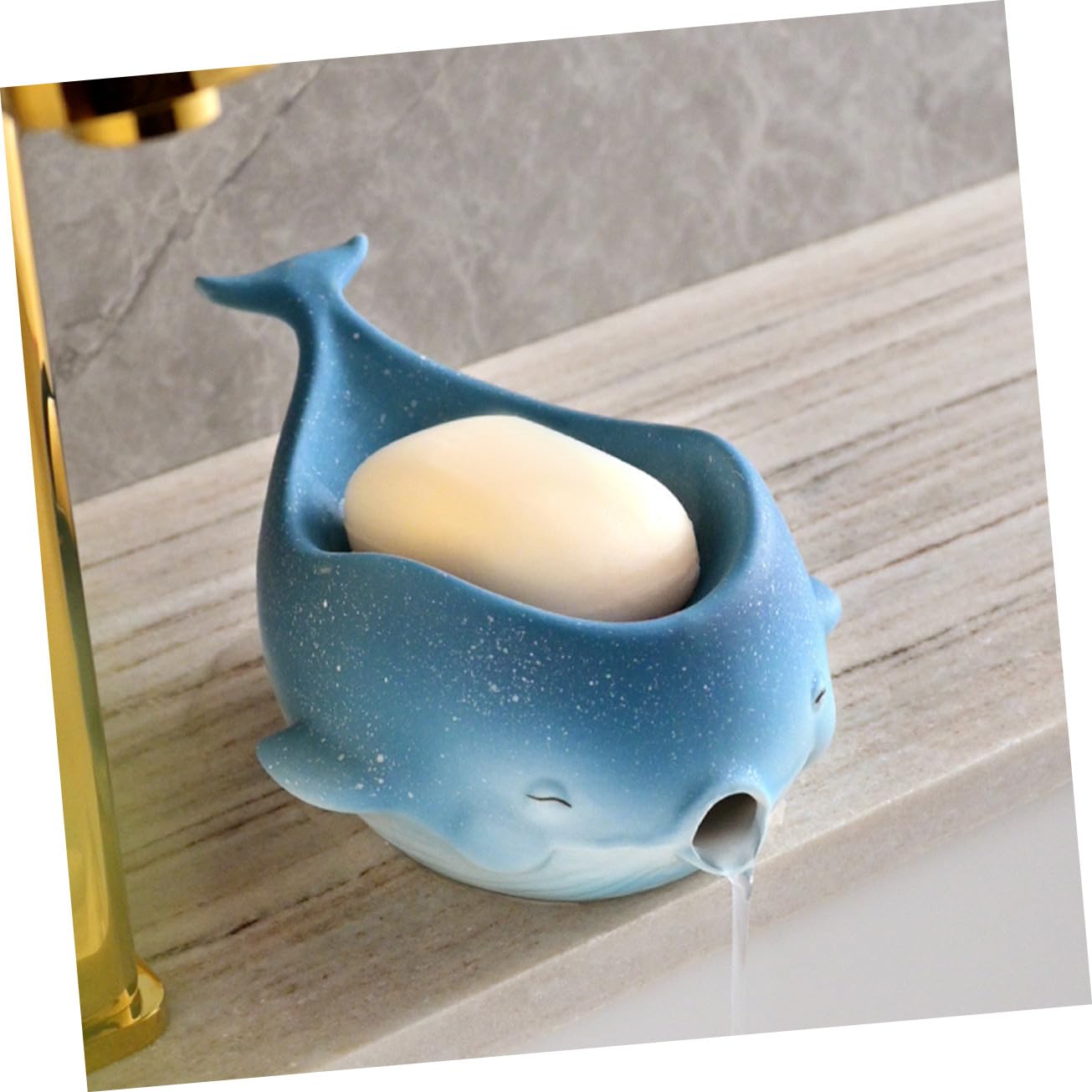 Portasapone in Ceramica Forma di Cetaceo con Drenaggio Autopulente Vassoio Portaoggetti Decorativo per Bagno e Cucina Supporto per Sapone e Spugna Resistente e Pratico