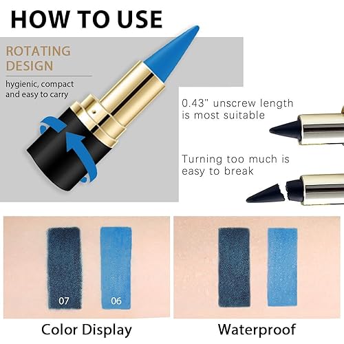 Miniatura 6 de evpct Lápices delineadores de ojos de gel azul oscuro claro, lápiz labial de pintura de cara negra, juego de maquillaje de Halloween, impermeable, a