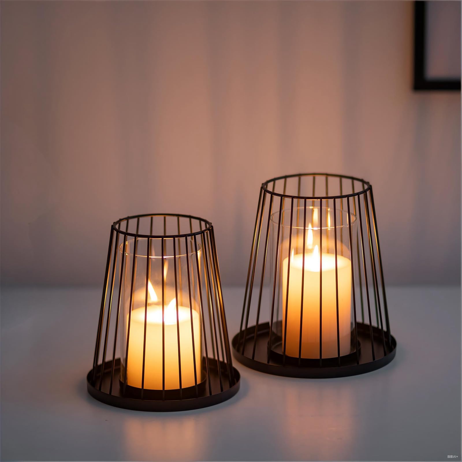 Sziqiqi Portacandele a Colonna Nero Decorazione: Moderni Portacandele da Esterno per Soggiorno Decorazione Tavolo - Set di 2 Porta Candele in Metallo Filo di Ferro per Balcone Camera da Letto Natale