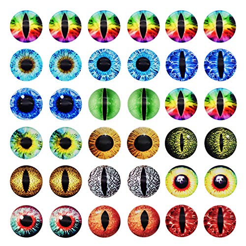 Julie Wang 10MM 100PCS Dragon Eyes Glass Cabochon for Artist Sculpture Fantasy Crafting Jewelry Making Flatback Dome Eye DIY Art Supplies Findings