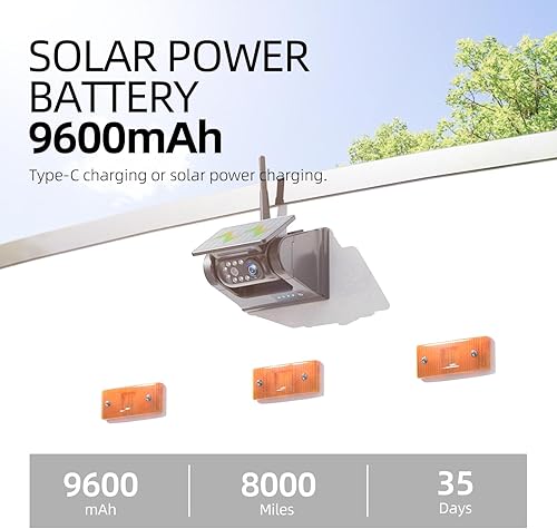 Miniatura 4 de eRapta Cámara de respaldo inalámbrica solar magnética de 5 pulgadas, instalación de bricolaje de 1 minuto, HD 1080P, transmisión de 328 pies,