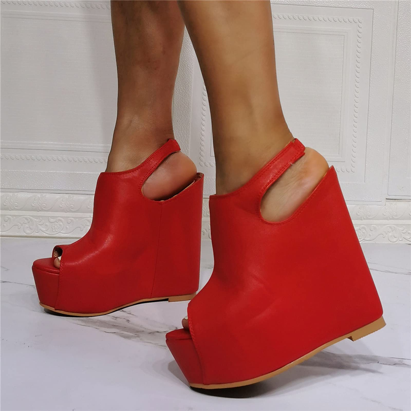 Sandali Sexy del Cuneo del Partito di 15CM degli Alti Talloni, Red-52