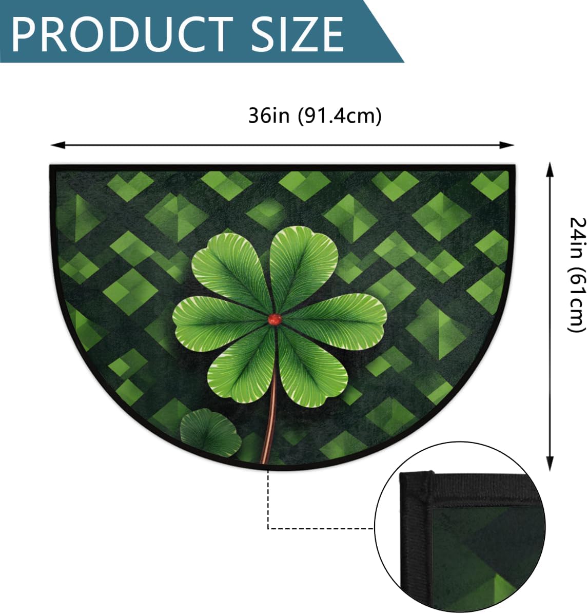 St. Patrick's Day Leafy Greens Half Round Door Mat Non-Slip Welcome Entryway Soft Area Rug Absorbent Bathroom Rugs Wear Resistant Indoor Kitchen Mats 24 x 36 in for Home Deck Patio Garage