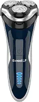 Barbeador elétrico para homens, barbeador elétrico SweetLF 100% impermeável, recarregável tipo C, barbeadores rotativos úmidos e secos para homens com aparador pop-up, com fio e sem fio, azul marinho