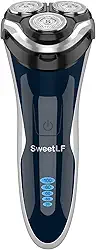 Barbeador elétrico para homens, barbeador elétrico SweetLF 100% impermeável, recarregável tipo C, barbeadores rotativos úmidos e secos para homens com aparador pop-up, com fio e sem fio, azul marinho