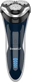 Barbeador elétrico para homens, barbeador elétrico SweetLF 100% impermeável, recarregável tipo C, barbeadores rotativos úmidos e secos para homens com aparador pop-up, com fio e sem fio, azul marinho