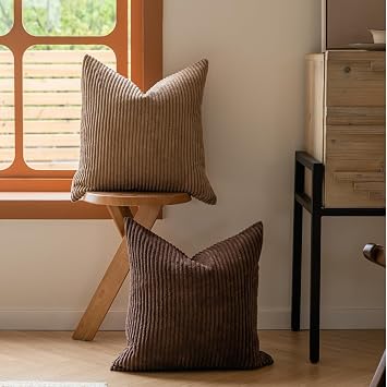 LANANAS Decorative Corduroy Throw Pillow Covers 18x18 Inch Neutral Brown