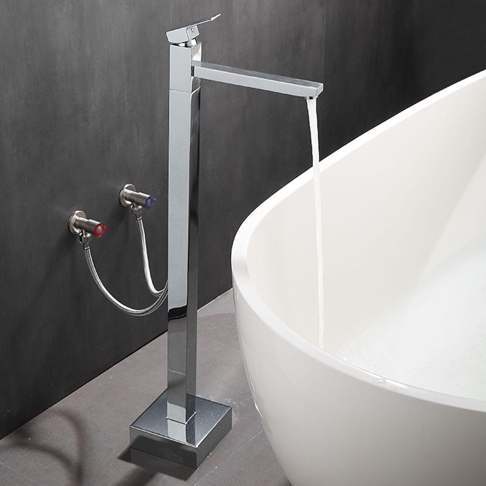 WOTZOV Floorstanding Bath Tap Hot And Cold Brass 360° Swivel Freestanding Bathtub Faucet, Silver，Silver