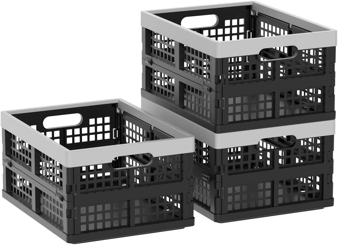 Gainhope 3-Pack 15 L Plastic Collapsible Storage Crate, Foldable Stackable Crates