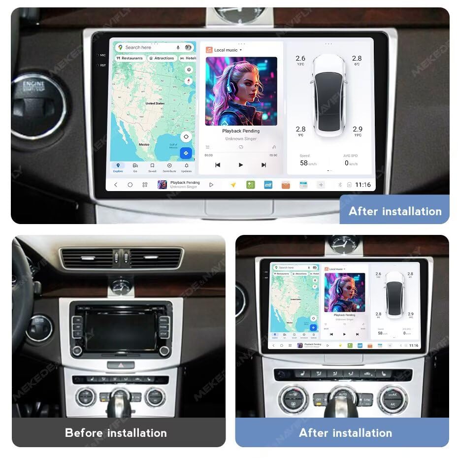 RONGJI DUDUAUTO Android Car Radio Stereo for Volkswagen VW Passat B6 B7 CC 2007-2015 (Black) 8 Head Unit 8 Core 4+64GB,10.36