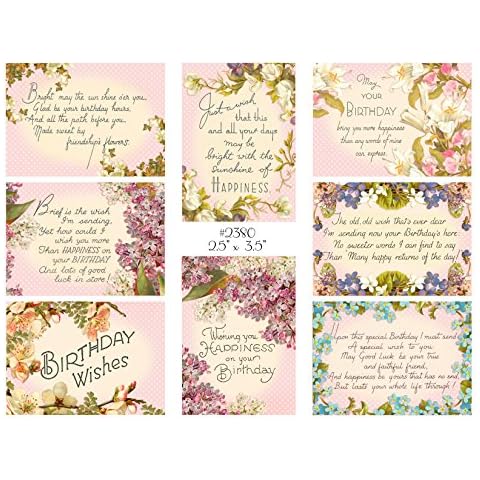8 Birthday Greetings/Sentiments Pink Floral - Card Making Toppers Glossy Finish Cover