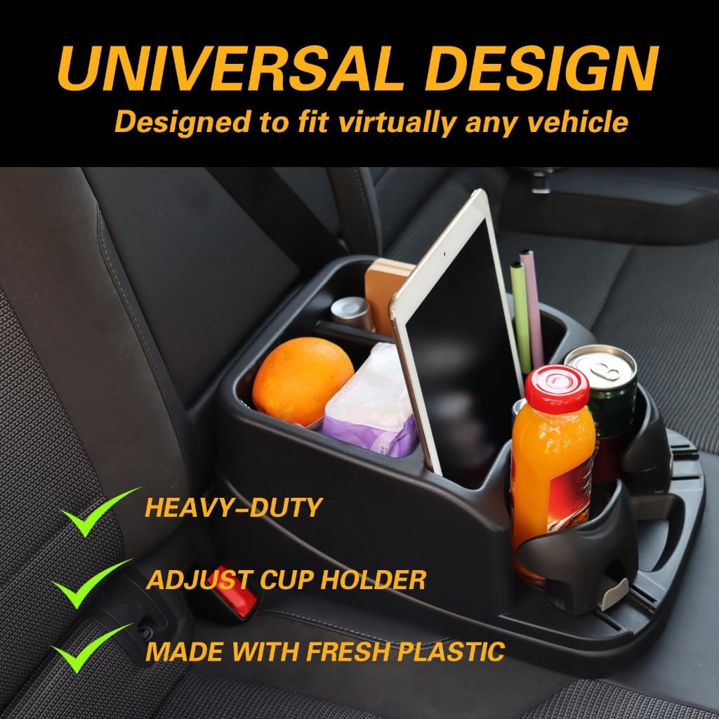 Organizador de asiento trasero de coche con soporte para tazas, soporte para tableta, bandeja de almacenamiento automático