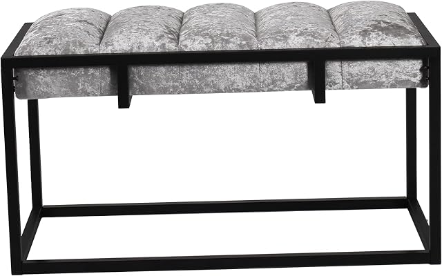 La Maison Plush Crushed Velvet Hallway Living Room Upholstered Bench Cushioned Padded Stool Pouffe Bed End Seat Metal Frame (Silver)