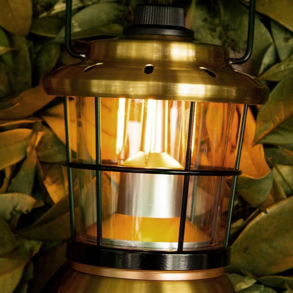 Lanterna da campeggio retrò, ricaricabile impermeabile, luce LED atmosferica, lampada portatile a batteria lunga per escursionismo, patio, emergenza, regalo in ottone