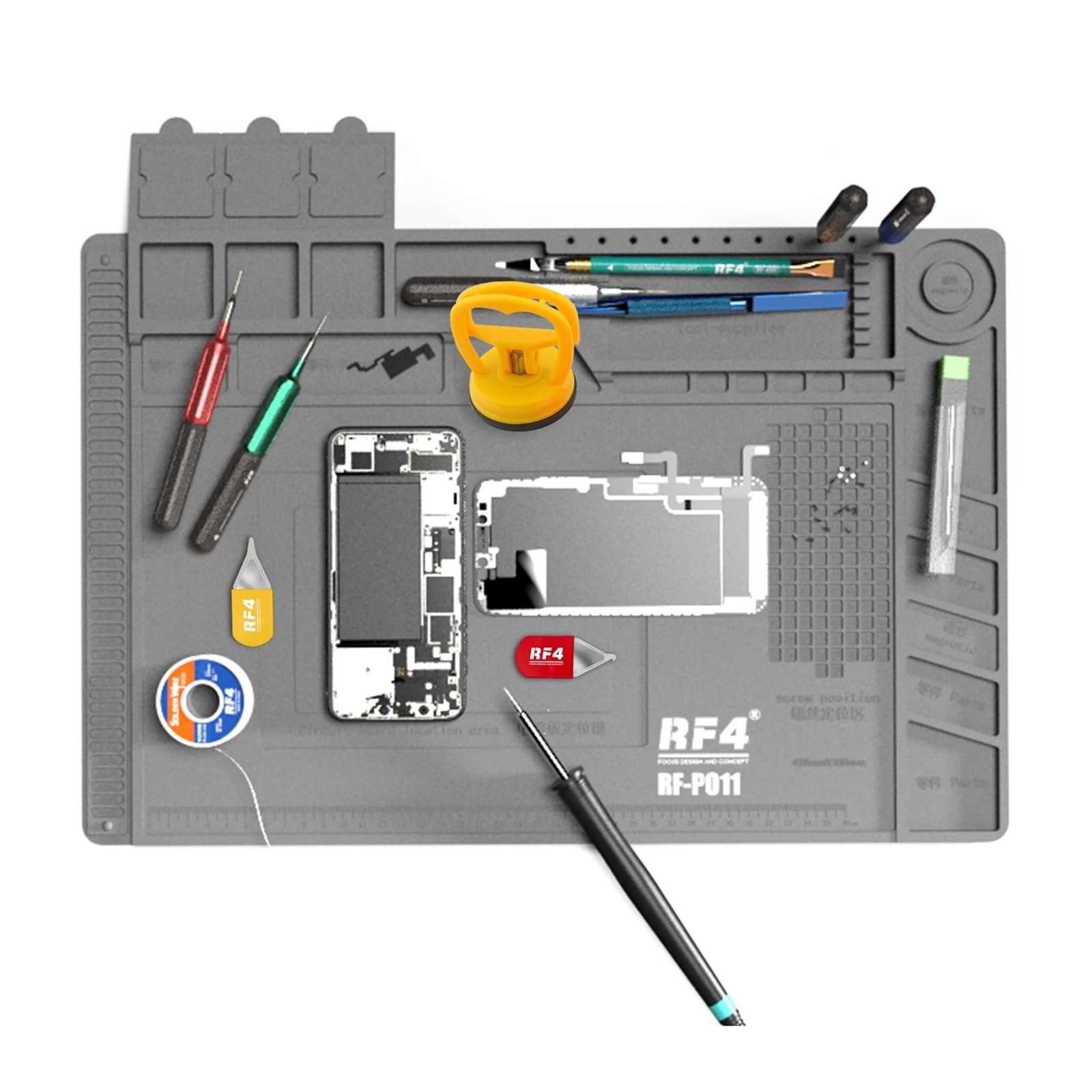Set 4 Tappetini Da Saldatura In Silicone Antistatici – Con Viti, Pinzette E Righello, Per Riparazioni Elettroniche (54cm) - 4