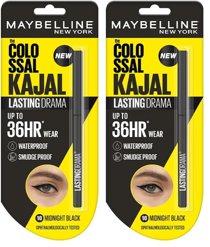 Image of Maybelline New York Colossal Lasting drama Kajal, 10 Midnight Black (Pack of 2)