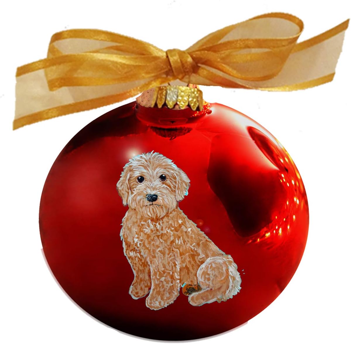 Goldendoodle Labradoodle (Apricot Red) Puppy Dog Hand Painted Christmas Ornament Custom - Can Be Personalized with Name and From Photo