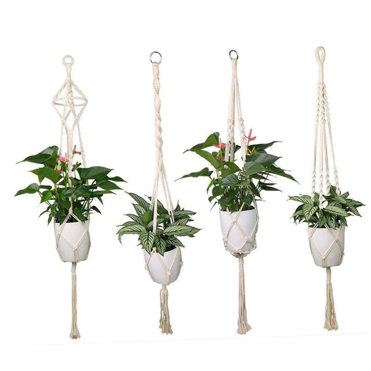 HANABASS 4pezzi Appendino per Piante in Macramè per Vasi di Fiori Appendiabiti Decorativo Rete Intrecciata Sospeso Adatto per Interni Balconi Spazi Esterni
