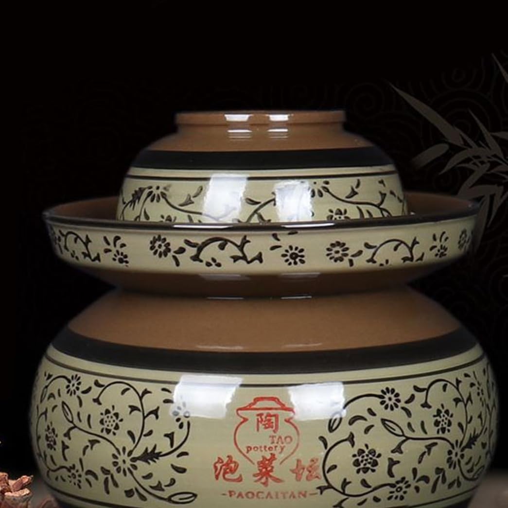 Chinesische Keramikfanzalglas mit Fermentationsdeckel, fermentierender Crock mit Wasserversiegelungslöschdeck brown-11L