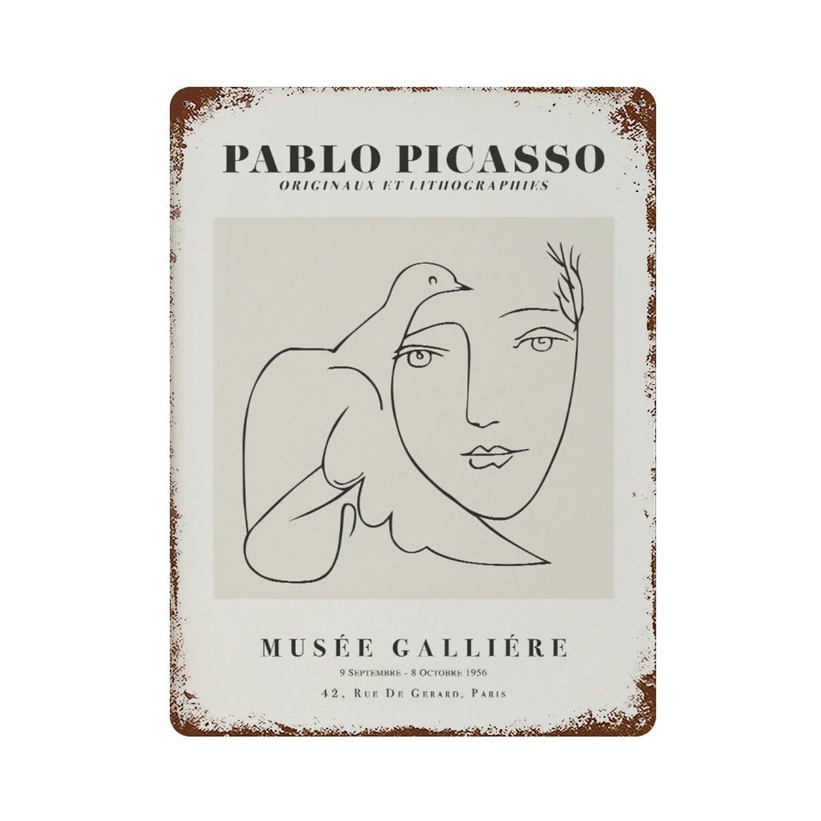 xiaoxiaoshen Pablo Picasso S, Head Dove, Minimalist Line Drawing Wall Decor Art Metal Tin Poster Modern Home Decor Art Home Bar Shop Decorations Vintage Sign 40x30cm