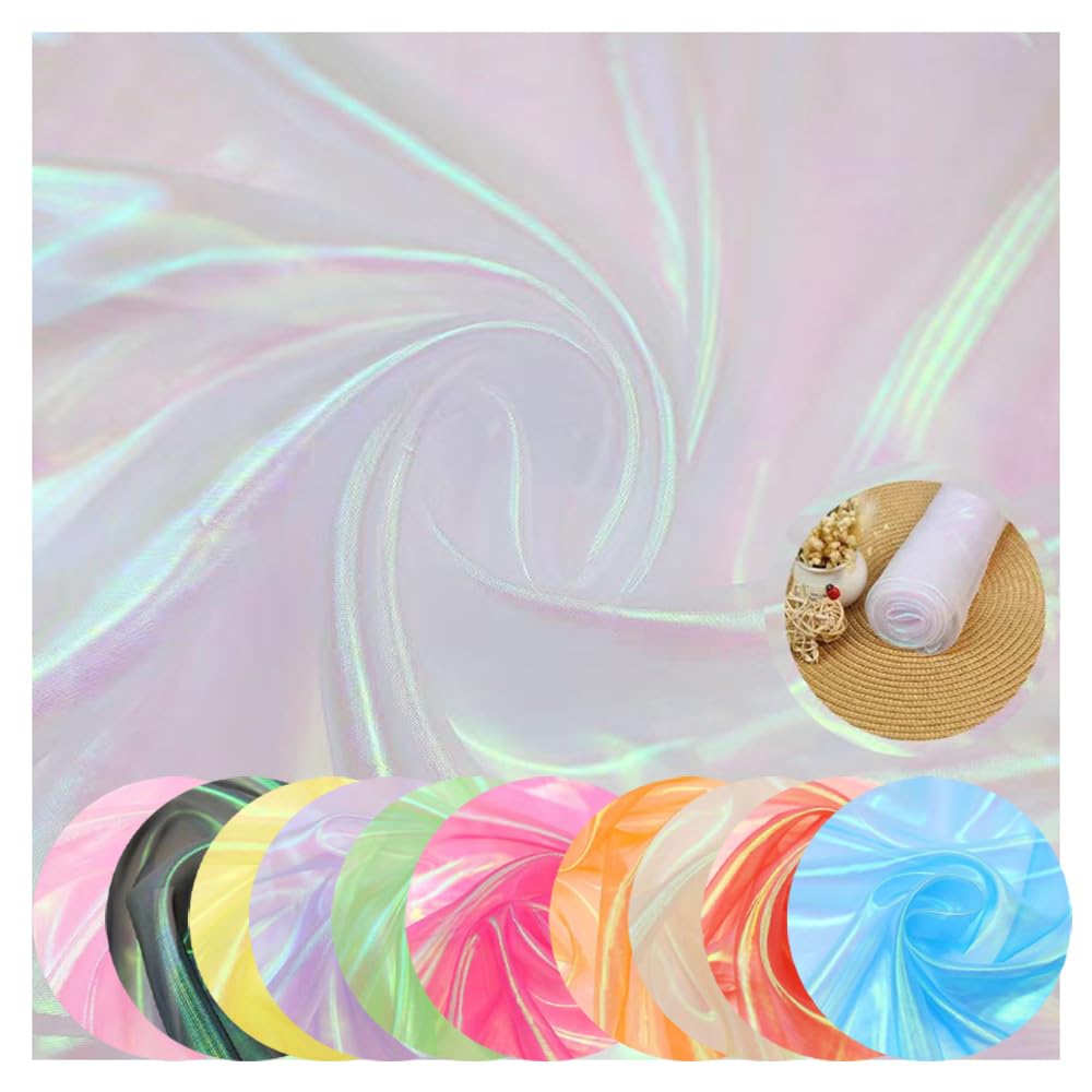 15mx150cm Schillernder Organzastoff Grün Gradient Organza Spitzenstoff Magisch Glänzend Stoffband Bunt transparenter Stoffe zum Nähen Tüllstoff Dekostoff für DIY Kostüm Hintergrund Hochzeit