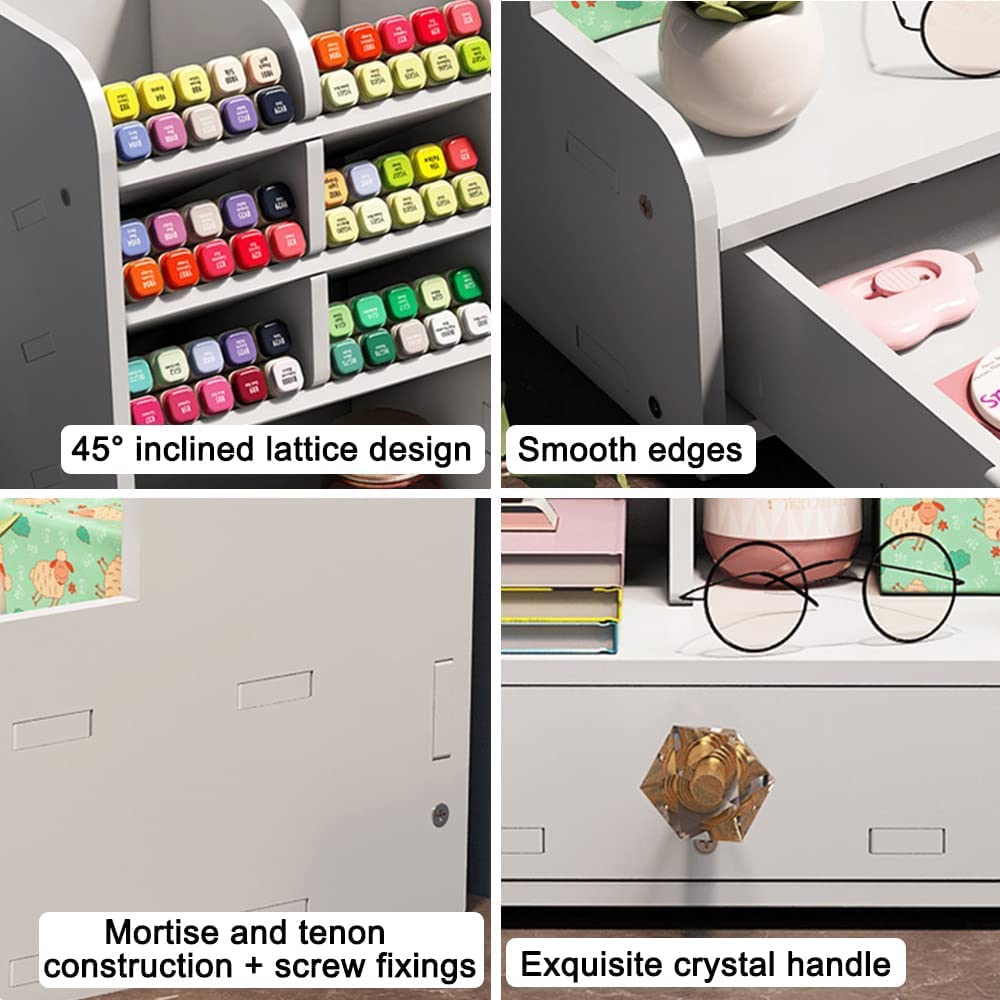Upgraded Desk Organizer with Drawer, White Pen Holder, Desk Organizer for Home Office and School, PB17-1 White - Image 4
