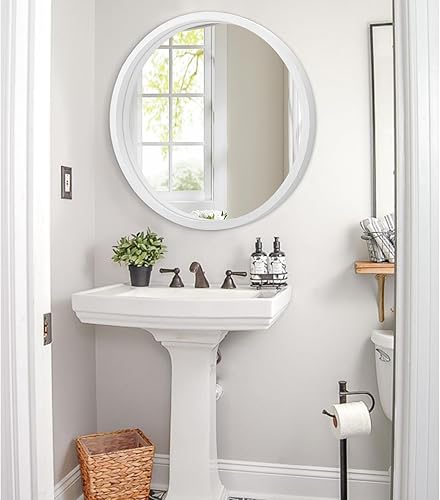 Miniatura 54 de JJUUYOU Espejo circular de pared redondo para baño, espejo de tocador marrón rústico, pequeño círculo decorativo para pared, marco de madera, espejo