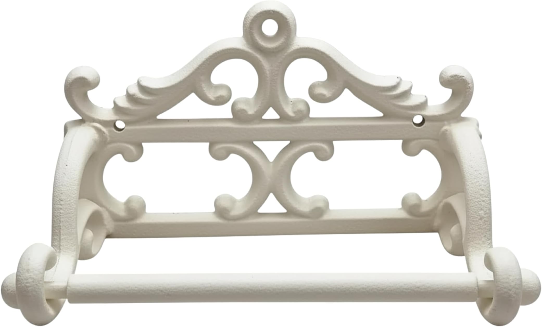 Comfy Hour Decorative Cast Iron Toilet Paper Holder, White Victorian Scroll Wall Mounted Paper Roll Organizer, Shabby Chic Bathroom Accent, Finished Metal Tissue Hanger, 1 Unit