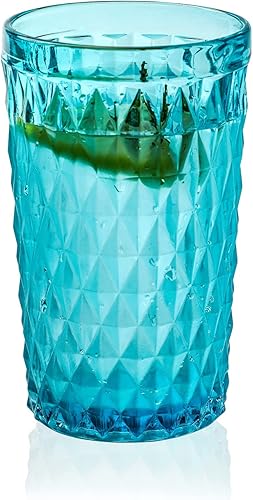 2,732.0 F TABLETOP Argyle Collection Highball - Vasos para beber de 11.6 onzas, juego de 6 vasos de agua vintage de color azul en relieve con patrón