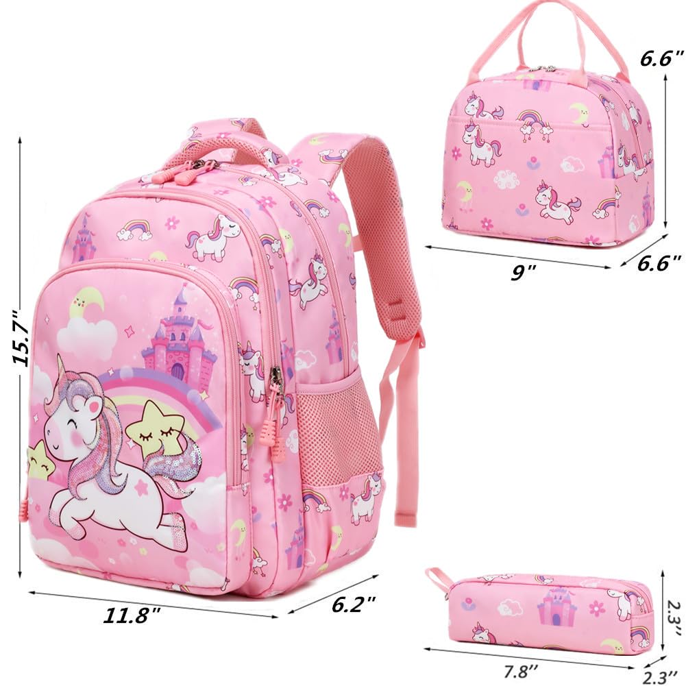 Jumpopack Plecak szkolny dla dziewcząt, dla nastolatków, dziewcząt, tornister, zestaw dla dzieci, tęczowy różowy, Plecak dziecięcy