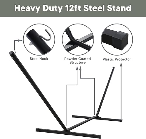Miniatura 8 de SUNCREAT Hamacas Hamaca doble para exteriores con soporte, hamaca de cuerda de algodón para dos personas con almohadilla de poliéster y almohada