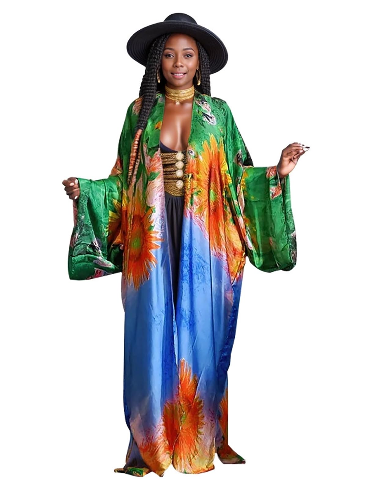 hostoyo Kimono Cardigan for Women Long Boho Satin Kimono Robes Plus Size Open Front Beach Swimsuit Cover Ups Lightweight Duster-picture-52