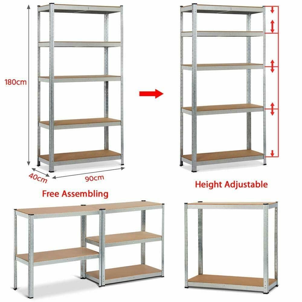 Scaffalature autoportanti in metallo, altezza e piano regolabili fino a 175 kg per scaffale, in acciaio, per officina, libreria, capannone, ufficio, scaffalature pesanti (180 x 90 x 40 cm, zincate)