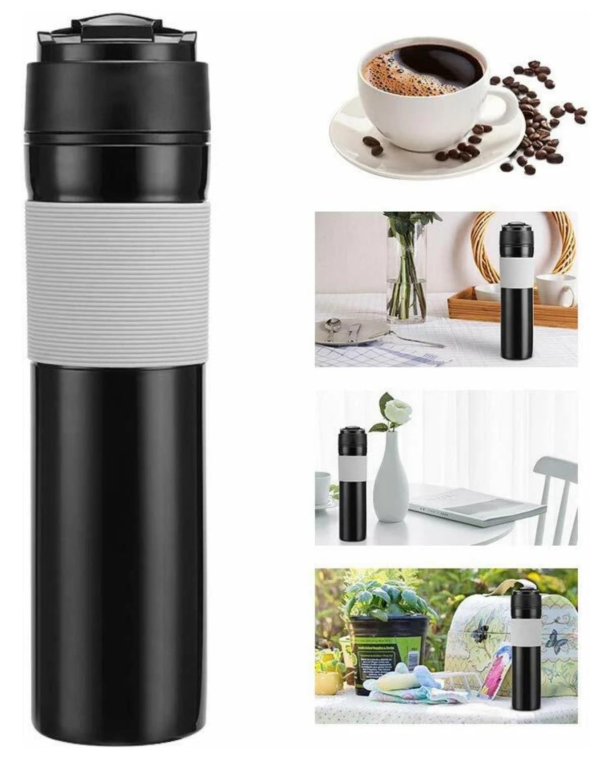 i Cafilas French Press Travel Mug 350ml Portable Coffee Maker Drink Water Bottle Black — image 1