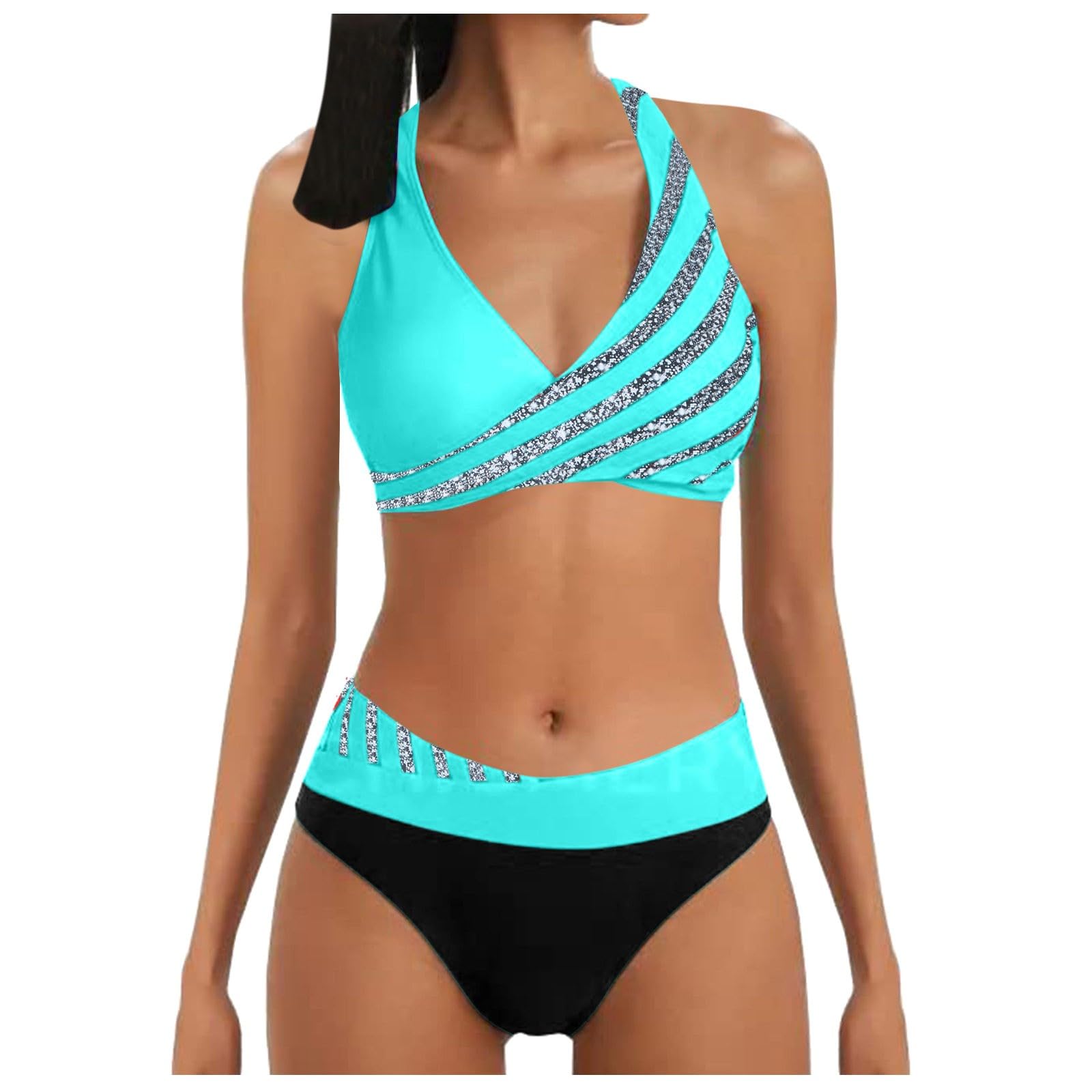 Conjunto de bikini estampado para mujer, color rojo vino, talla M