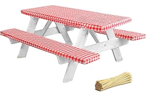 Kids Picnic Table Cover with bench covers - Vinyl Waterproof Fitted Cover...