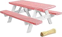 Vista 10 de LINPRO Funda de mesa de picnic de alta calidad con fundas de banco, accesorios elásticos de vinilo ajustable para caravanas y campistas, Negro