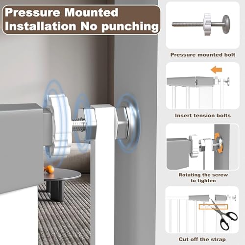 Miniatura 2 de Puerta para gatos extra alta de 51.18 pulgadas, puerta ajustable para mascotas para puertas y escaleras de 29.5 a 56.2 pulgadas de ancho, puerta de