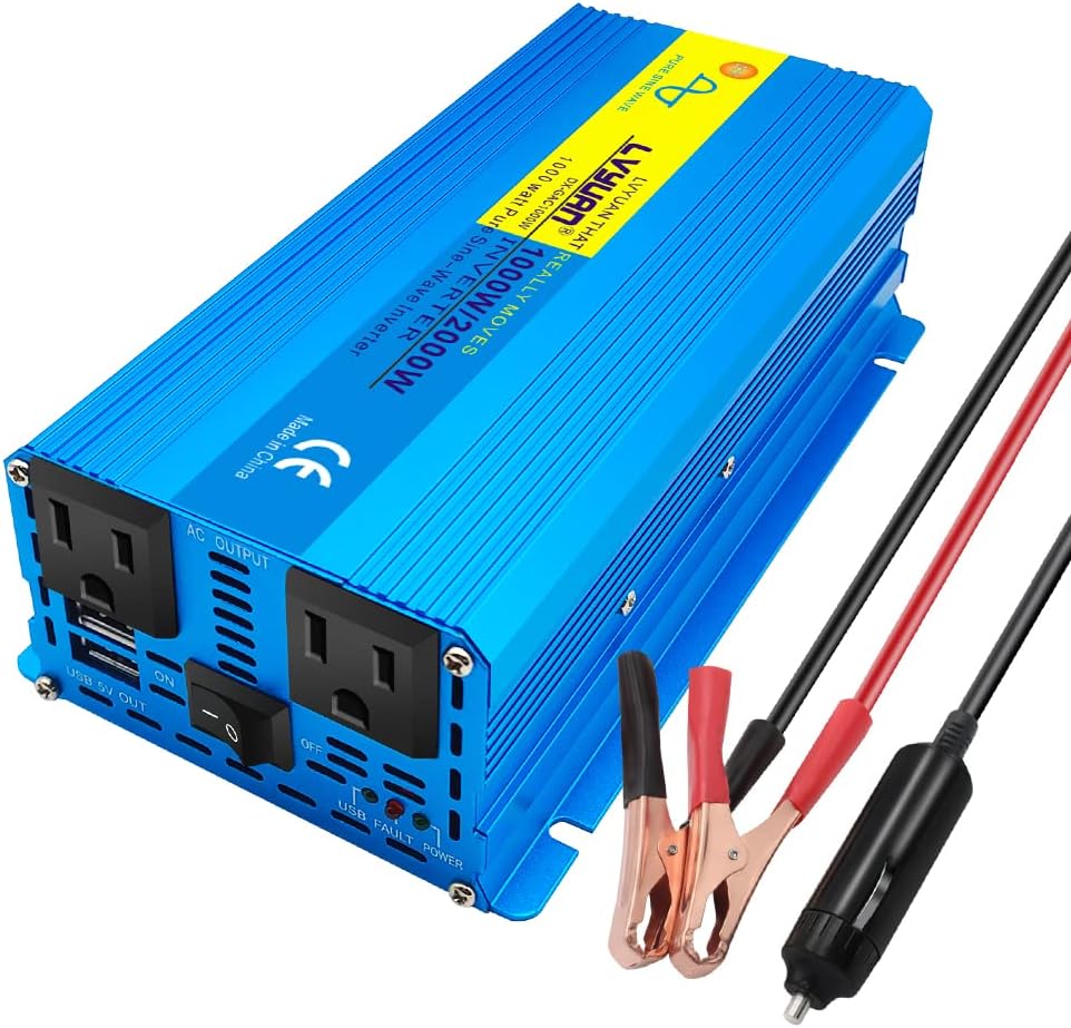 🔥 Flаѕh Sаlе LVYUAN 1000W Pure Sin Wave Power Inverter DC 12V to 110V AC Converter with Dual AC Outlets Comapct Size and Daul 3.1A USB Car Charger for Car Home Laptop