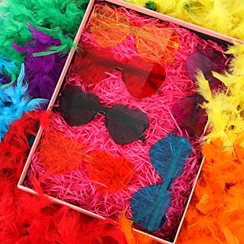 24 Pcs Rainbow Boas Feathers Colorful Flapper Feathers 6.6Ft Feather Boa Transparent Heart Frameless Sunglasses For Party, Wedding, Halloween Costume, Christmas (Cute Color) #TOP3