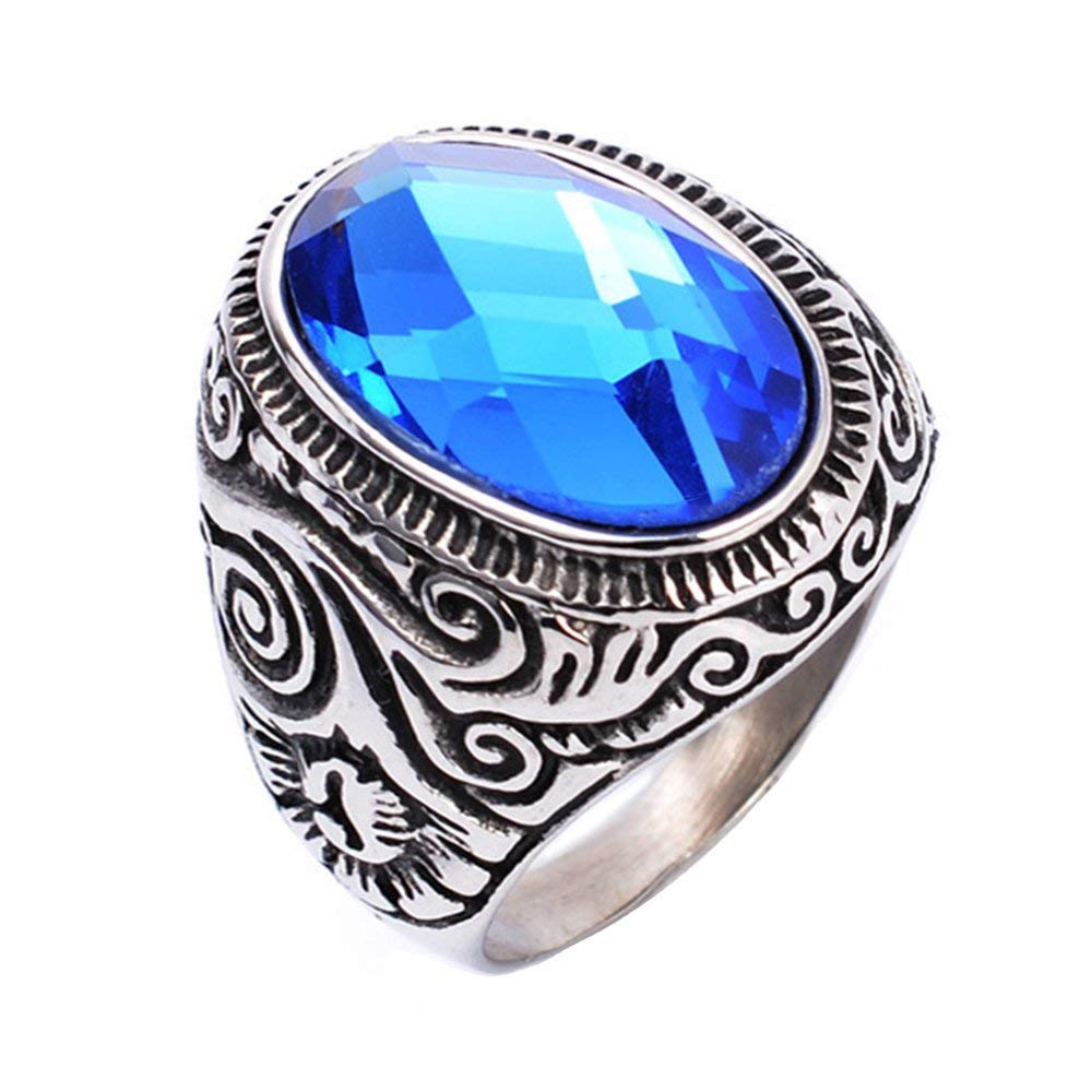 XBMEN Mens Stainless Steel Casting Sapphire Rings