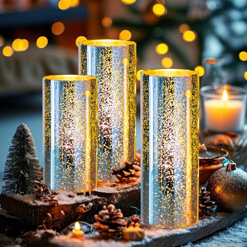 Kerzenhalter Weihnachten Deko, 3 Stück Weihnachten Windlicht Glas...
