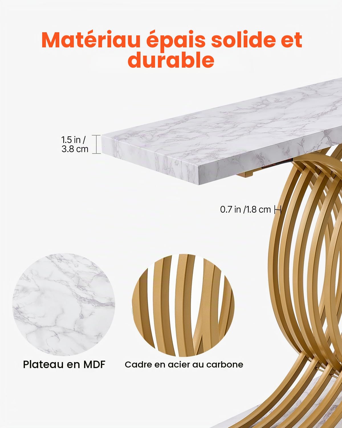 VEVOR Table Console étroite pour canapé, 100 x 30 x 81 cm, Table d'entrée Longue à 1 Niveau, Console Meuble avec Cadre en métal, pour Couloir, Salon et Chambre à Coucher, Imitation marbre Blanc