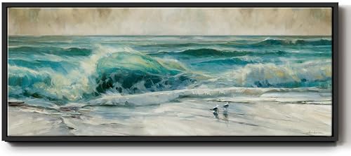 Renditions Gallery Floater Framed Wall Art Peaceful Ocean Waves Canvas Painting 