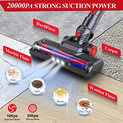 Eicobot Cordless Vacuum Cleaner,20000Pa High Efficiency Stick Vacuum,6 In 1 Lightweight Quiet Vacuum Cleaner With 35Min Long Runtime,Detachable Battery, For Hardwood Floor Pet Hair Home Car,Crimson #TOP1