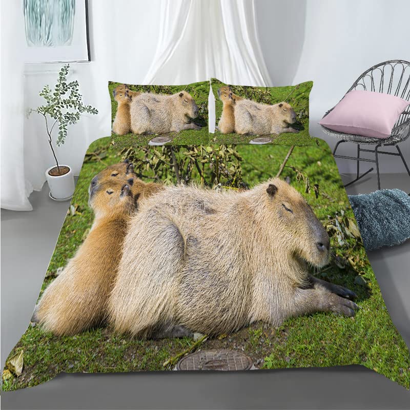 Housse de couette capybara 220x240 verte, l'idée cadeau d'anniversaire idéale pour parure de lit
